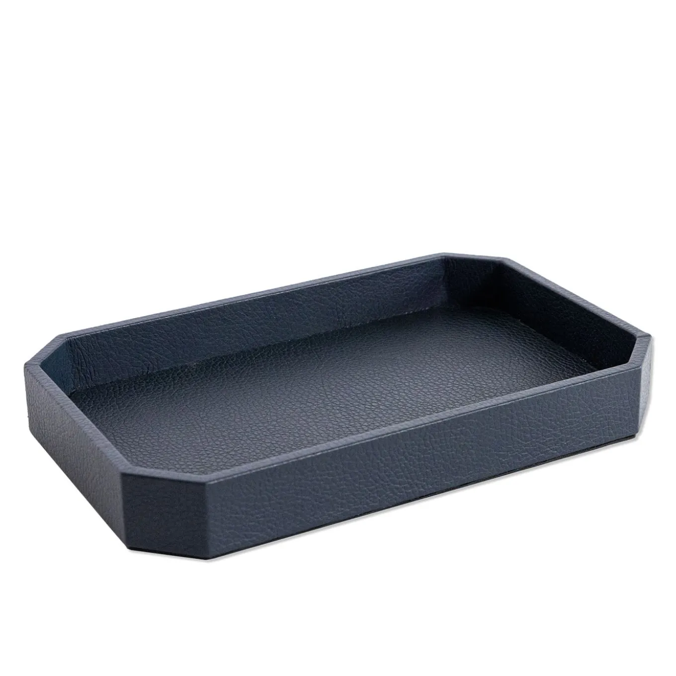 Vide-poche media Del Monte in legno e pelle blu Capri
